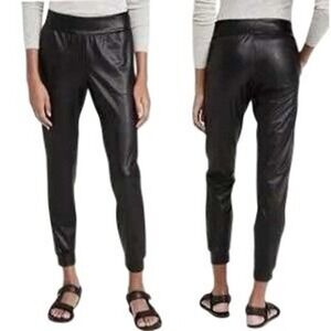 Commando Womens L Faux Leather Jogger Pants in Black